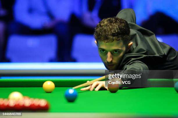 Joe O'Connor of England plays a shot during the final match against Gary Wilson of England on day 7 of the 2022 BetVictor Scottish Open at the...