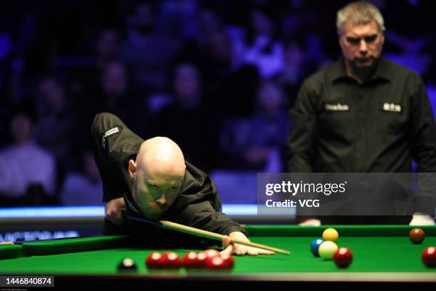 Gary Wilson of England plays a shot during the final match against Joe O'Connor of England on day 7 of the 2022 BetVictor Scottish Open at the...