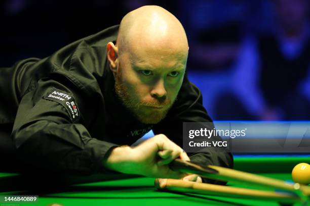 Gary Wilson of England plays a shot during the final match against Joe O'Connor of England on day 7 of the 2022 BetVictor Scottish Open at the...