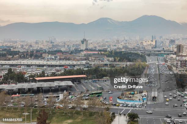 northern tehran, view from the milad tower, tehran iran - tehran skyline stock pictures, royalty-free photos & images