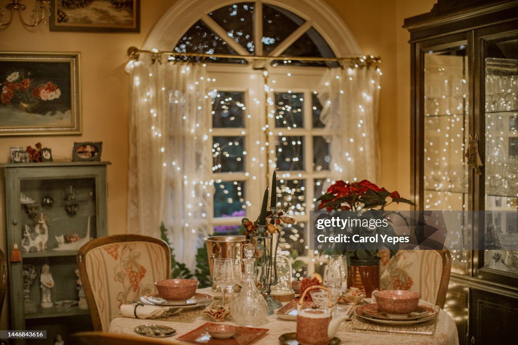 Table for dinner in xmas decoration