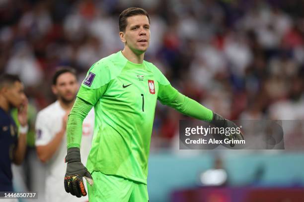 Wojciech Szczesny of Poland reacts during the FIFA World Cup Qatar 2022 Round of 16 match between France and Poland at Al Thumama Stadium on December...