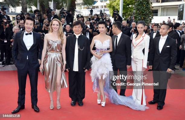 Kwon Sang Woo, Laura Weissbecker, Jackie Chan and Yao Xingtong attend the "De Rouille et D'os" Premiere during the 65th Annual Cannes Film Festival...