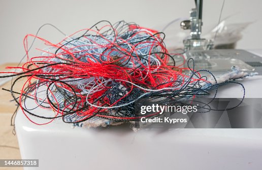 Tangled Sewing Thread From Problem Bobbin Area Of Sewing Machine High ...