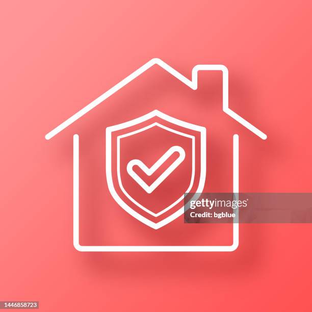home security - house with shield. icon on red background with shadow - quality control approved stock illustrations