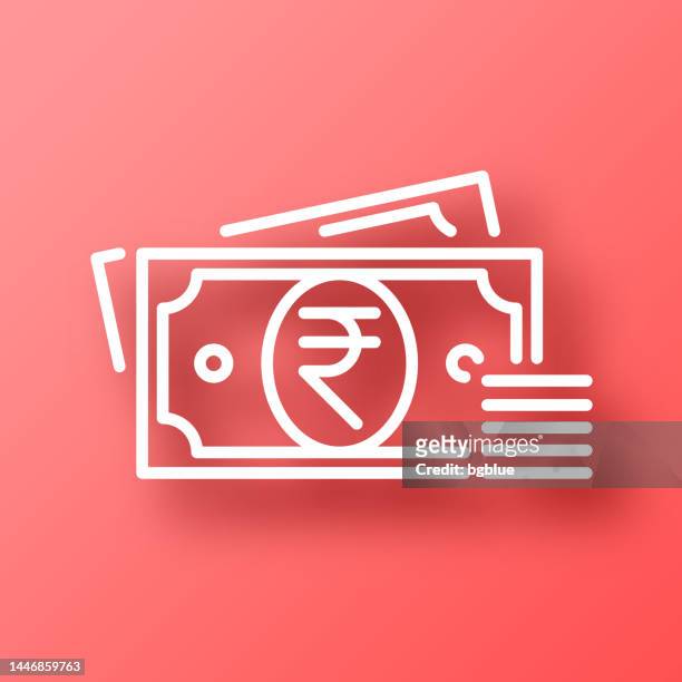 indian rupee - cash money. icon on red background with shadow - indian rupee note stock illustrations