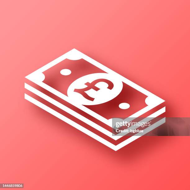 isometric pound banknotes. icon on red background with shadow - pound notes stack stock illustrations
