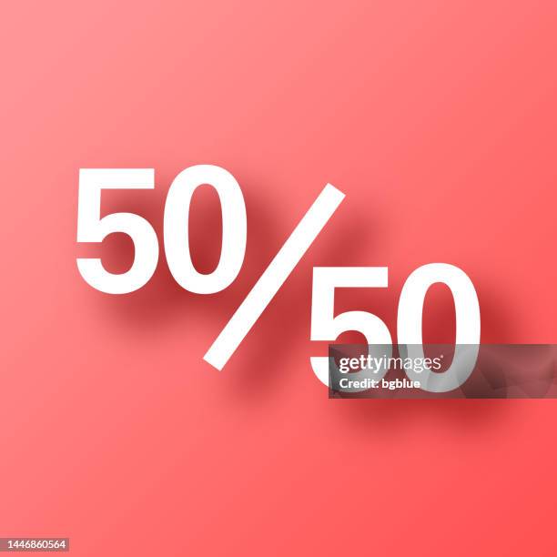 bildbanksillustrationer, clip art samt tecknat material och ikoner med 50 50 - fifty fifty. icon on red background with shadow - fractions