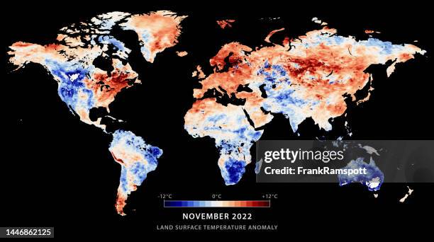 weltkarte landoberflächentemperatur anomalie november 2022 - temperatuur stock-grafiken, -clipart, -cartoons und -symbole