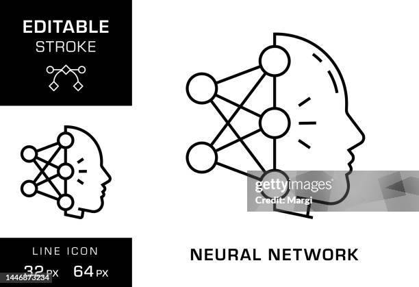 neural network editable stroke line icon design - artificial neural network stock illustrations