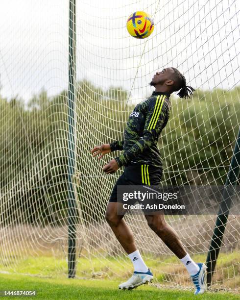Aaron Wan-Bissaka of Manchester United in action during a first team training session in Jerez on December 04, 2022 in Jerez de la Frontera, Spain.