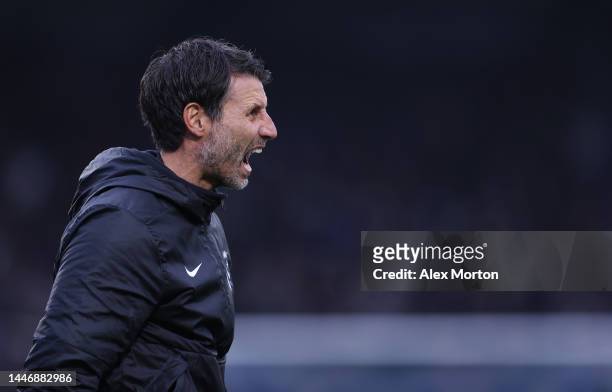 Danny Cowley, manager of Portsmouth during the Sky Bet League One between Wycombe Wanderers and Portsmouth at Adams Park on December 04, 2022 in High...