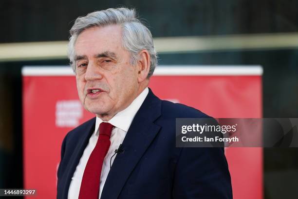 Former Labour Prime Minister, Gordon Brown, takes questions after he speaks on the Commission on the UK’s Future report on December 05, 2022 in...