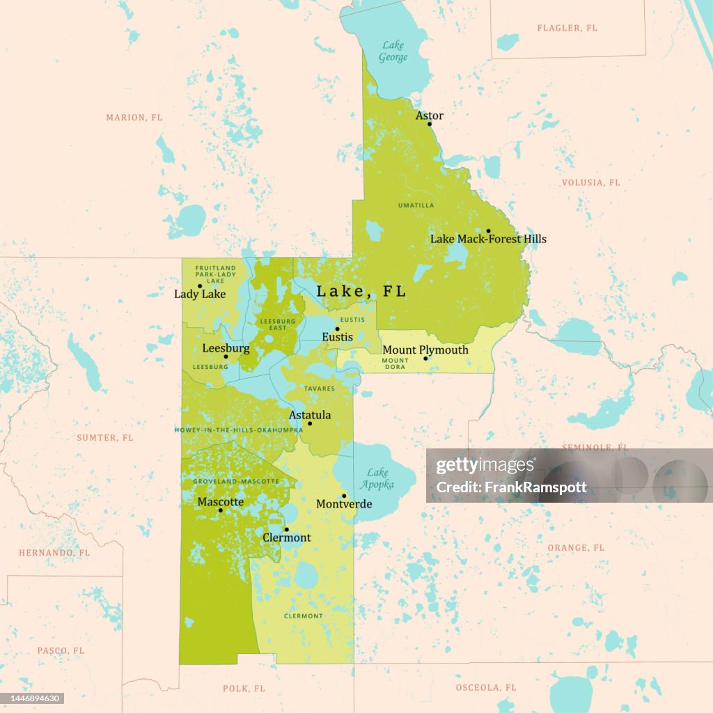 FL Lake County Mappa vettoriale verde