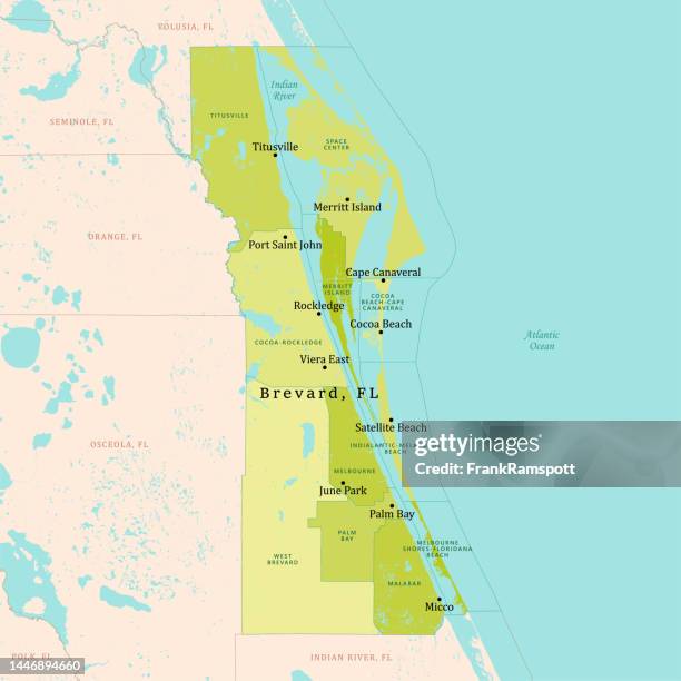 stockillustraties, clipart, cartoons en iconen met fl brevard county vector map green - titusville florida