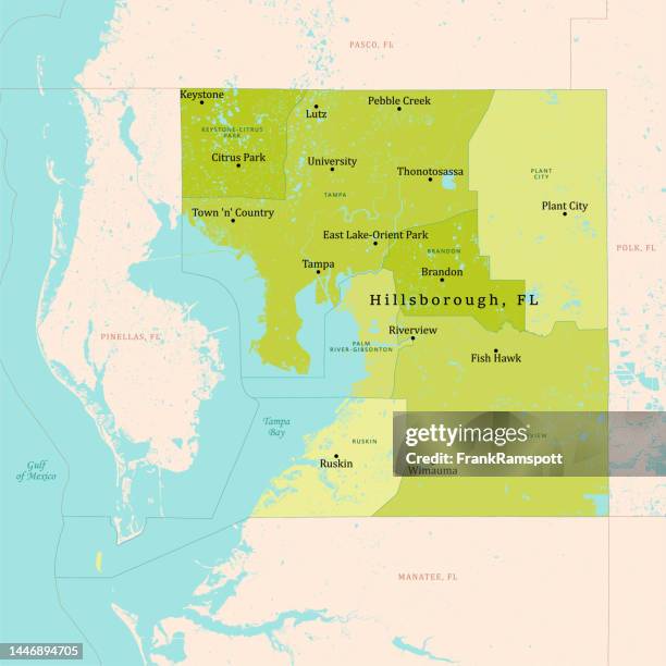 illustrations, cliparts, dessins animés et icônes de fl hillsborough county vector map green - central florida