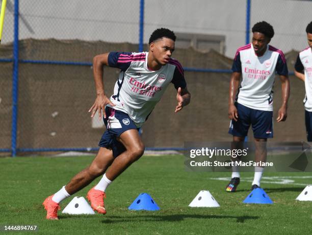 Lino Sousa of Arsenal during a training session at Al Nasr Leisure Land Stadium on December 05, 2022 in Dubai, United Arab Emirates.