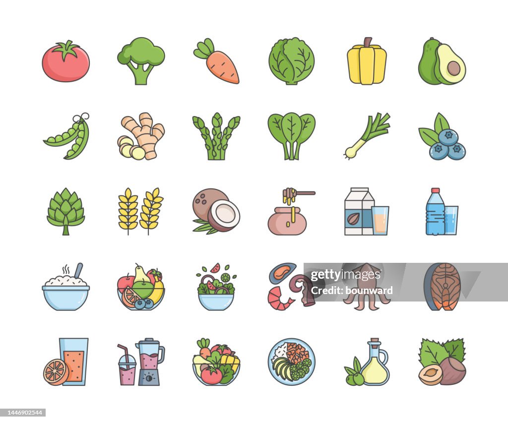 Healthy Food Color Line Icons. Editable Stroke.