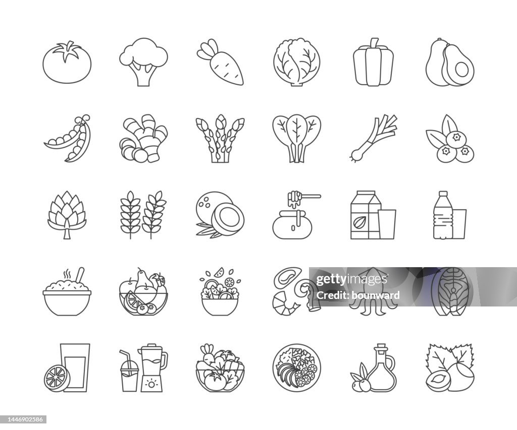Healthy Food Line Icons. Editable Stroke.