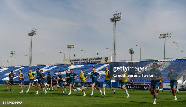 Players run during the Newcastle United Training Session at the Al Hilal FC Training Centre on December 05, 2022 in Riyadh.