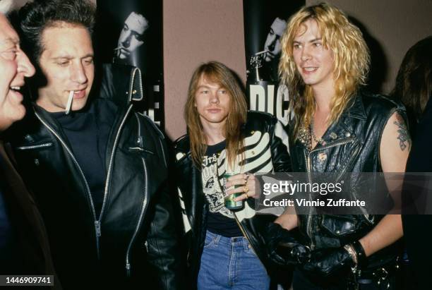 Rodney Dangerfield, Andrew Dice Clay and Guns 'N' Roses members Axl Rose and Duff McKagan during the 'Andrew Dice Clay Show' after party in Los...