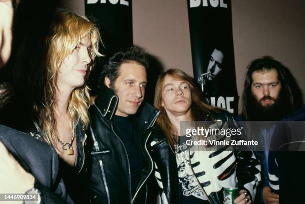 Andrew Dice Clay and Guns 'N' Roses members Axl Rose and Duff McKagan during the 'Andrew Dice Clay Show' after party in Los Angeles, California,...