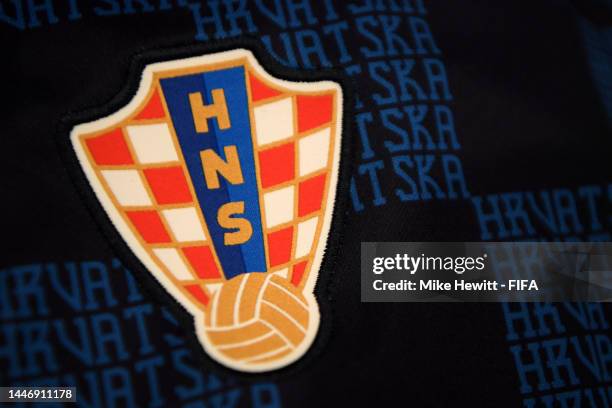 Detail of the Croatian Football Federation logo on equipment in the dressing room of Croatia prior to the FIFA World Cup Qatar 2022 Round of 16 match...