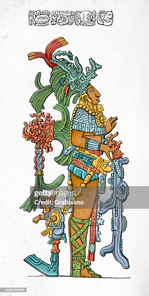 Maya king Chan Bahlum II Palenque illustration