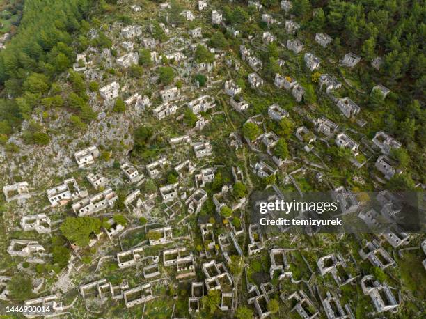 abandoned village of kayakoy - fethiye imagens e fotografias de stock