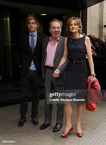 Alastair Lloyd Webber, Andrew Lloyd Webber and Madeline Lloyd Webber attend Ivor Novello Awards at Grosvenor House, on May 17, 2012 in London,...