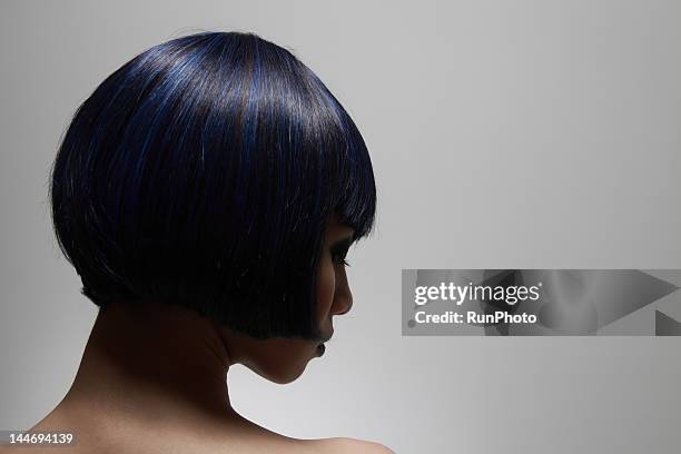 beautiful blue hair young woman,profile - highlights stock pictures, royalty-free photos & images