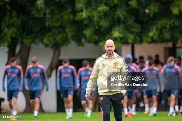 Manager Erik ten Hag of Manchester United in action during a first team training session on December 05, 2022 in Jerez de la Frontera, Spain.