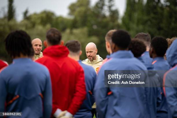 Manager Erik ten Hag of Manchester United in action during a first team training session on December 05, 2022 in Jerez de la Frontera, Spain.