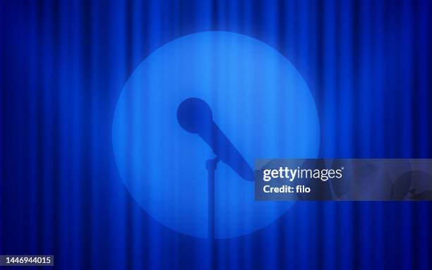 ilustrações de stock, clip art, desenhos animados e ícones de microphone stage performance stand up comedy spotlight background - comedian