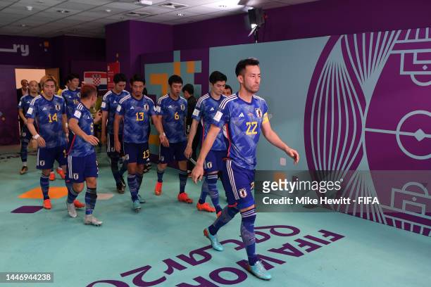 Maya Yoshida and Japan players walk out the tunnel before the second half during the FIFA World Cup Qatar 2022 Round of 16 match between Japan and...