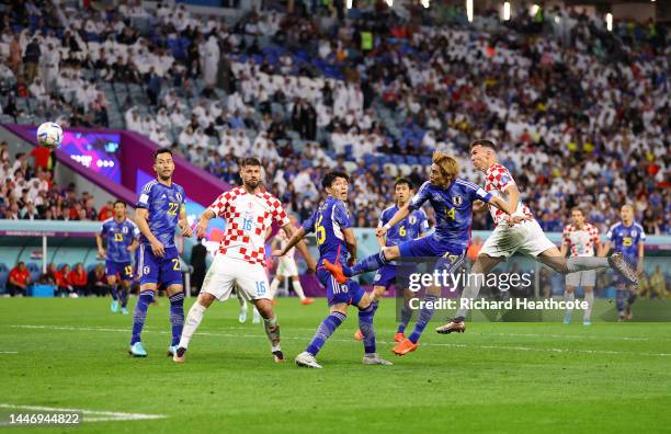 Ivan Perisic of Croatia scores the team's first goal during the FIFA World Cup Qatar 2022 Round of 16 match between Japan and Croatia at Al Janoub...