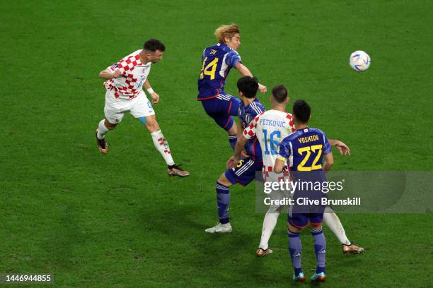 Ivan Perisic of Croatia scores the team's first goal during the FIFA World Cup Qatar 2022 Round of 16 match between Japan and Croatia at Al Janoub...