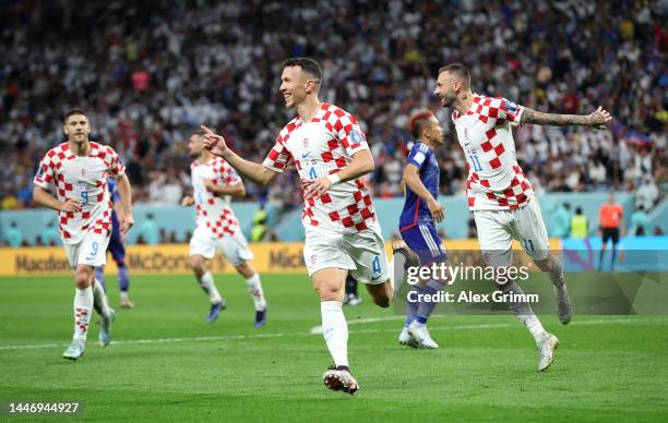 Ivan Perisic of Croatia celebrates after scoring the team's first goal during the FIFA World Cup Qatar 2022 Round of 16 match between Japan and...