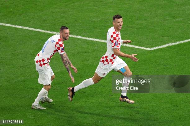 Ivan Perisic of Croatia celebrates after scoring the team's first goal during the FIFA World Cup Qatar 2022 Round of 16 match between Japan and...