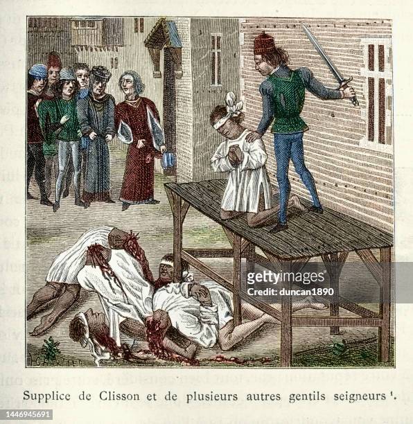 ilustrações de stock, clip art, desenhos animados e ícones de execution of olivier iv de clisson a breton marche lord and knight who became embroiled in the intrigue of vannes and was subsequently executed by the king of france for perceived treason - decapitado