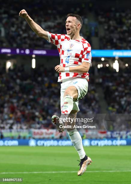 Ivan Perisic of Croatia celebrates after scoring the team's first goal during the FIFA World Cup Qatar 2022 Round of 16 match between Japan and...