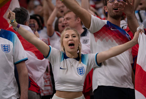 England fans during the FIFA World Cup Qatar 2022 Round of 16 match between England and Senegal at Al Bayt Stadium on December 4, 2022 in Al Khor,...
