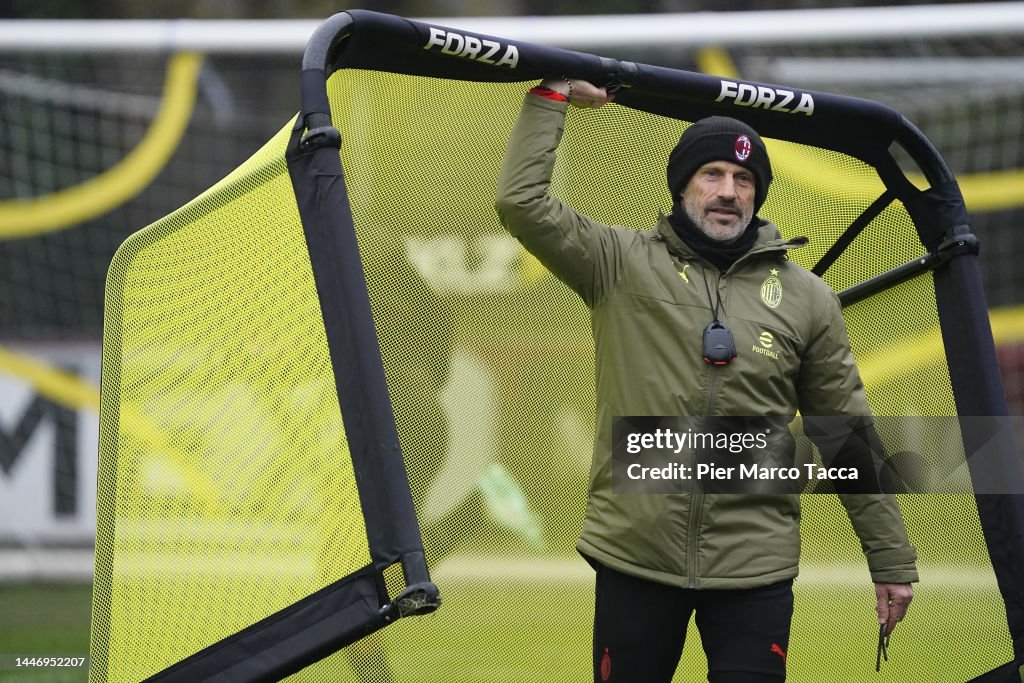 Murelli Assistant Coach Giacomo Murelli attend an AC Milan training session ...