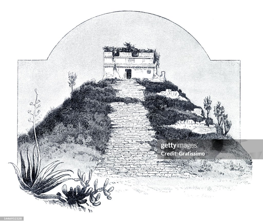 Maya temple of Kukulcán in Chichen Itza Mexico illustration