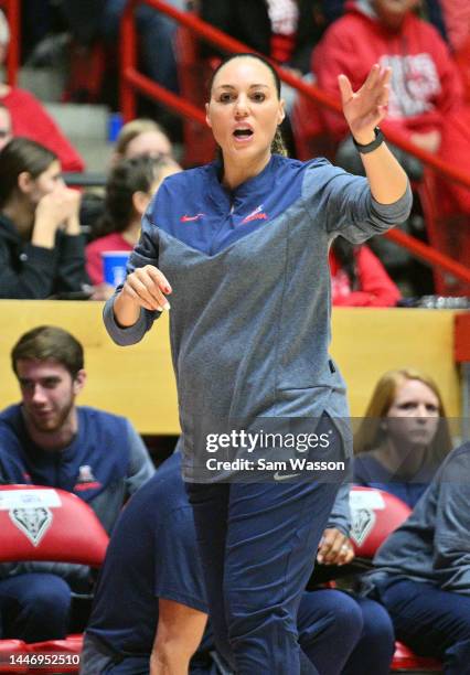 Head coach Adia Barnes of the Arizona Wildcats gestures during the first half of her team's game against the New Mexico Lobos at The Pit on December...