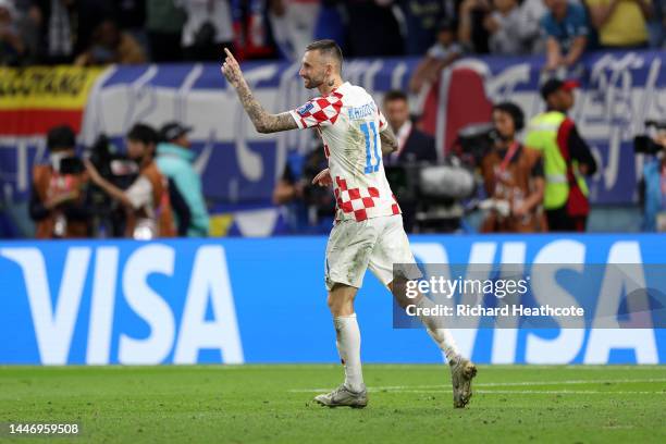 Marcelo Brozovic of Croatia celebrates scoring the team's second penalty in the penalty shoot out during the FIFA World Cup Qatar 2022 Round of 16...