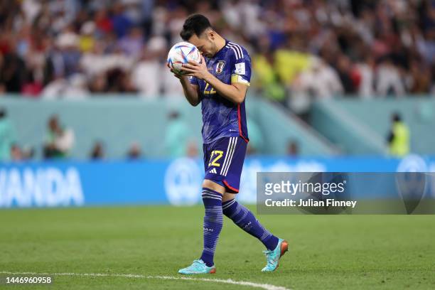 Maya Yoshida of Japan looks on before taking their sides fourth penalty during the FIFA World Cup Qatar 2022 Round of 16 match between Japan and...