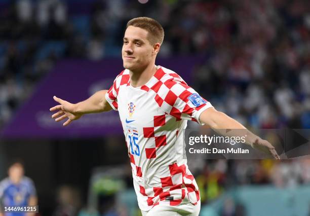 Mario Pasalic of Croatia celebrates after scoring the sides winning penalty in the penalty shoot out during the FIFA World Cup Qatar 2022 Round of 16...