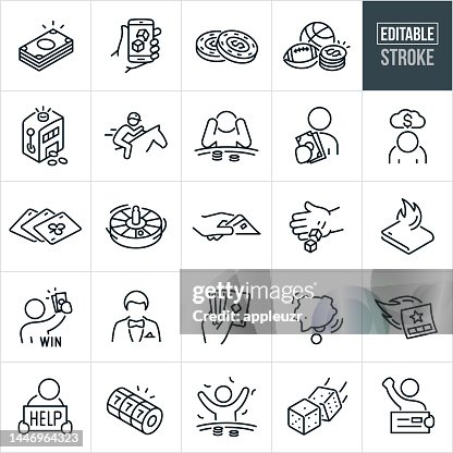 Gambling Thin Line Icons - Editable Stroke - Icons Include Gambling, Gambler, Person, Player, Casino Games, Poker, Playing Cards, Loss, Win, Winner, Betting, Lottery, Lottery Ticket, Wager, Addiction, Chance, Risk Gambling Thin Line Icons - Editable Stroke - Icons Include Gambling, Gambler, Person, Player, Casino Games, Poker, Playing Cards, Loss, Win, Winner, Betting, Lottery, Lottery Ticket, Wager, Addiction, Chance, Risk
