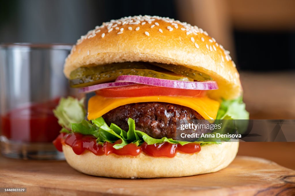 Homemade burger and chips